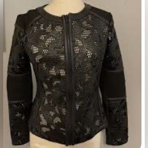 Donna Degan black jacket with leather look  trim